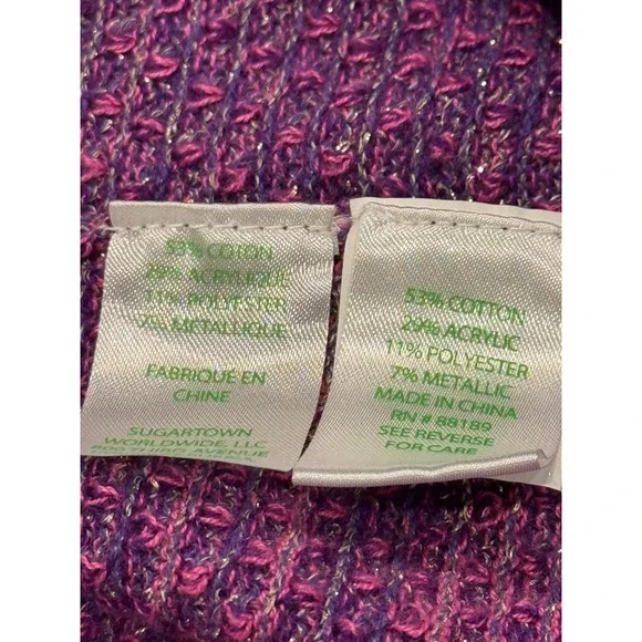 Lilly Pulitzer Tova Cardigan Sz L – Purple Berry Metallic Open Front Tassel Hem - Picture 4 of 7